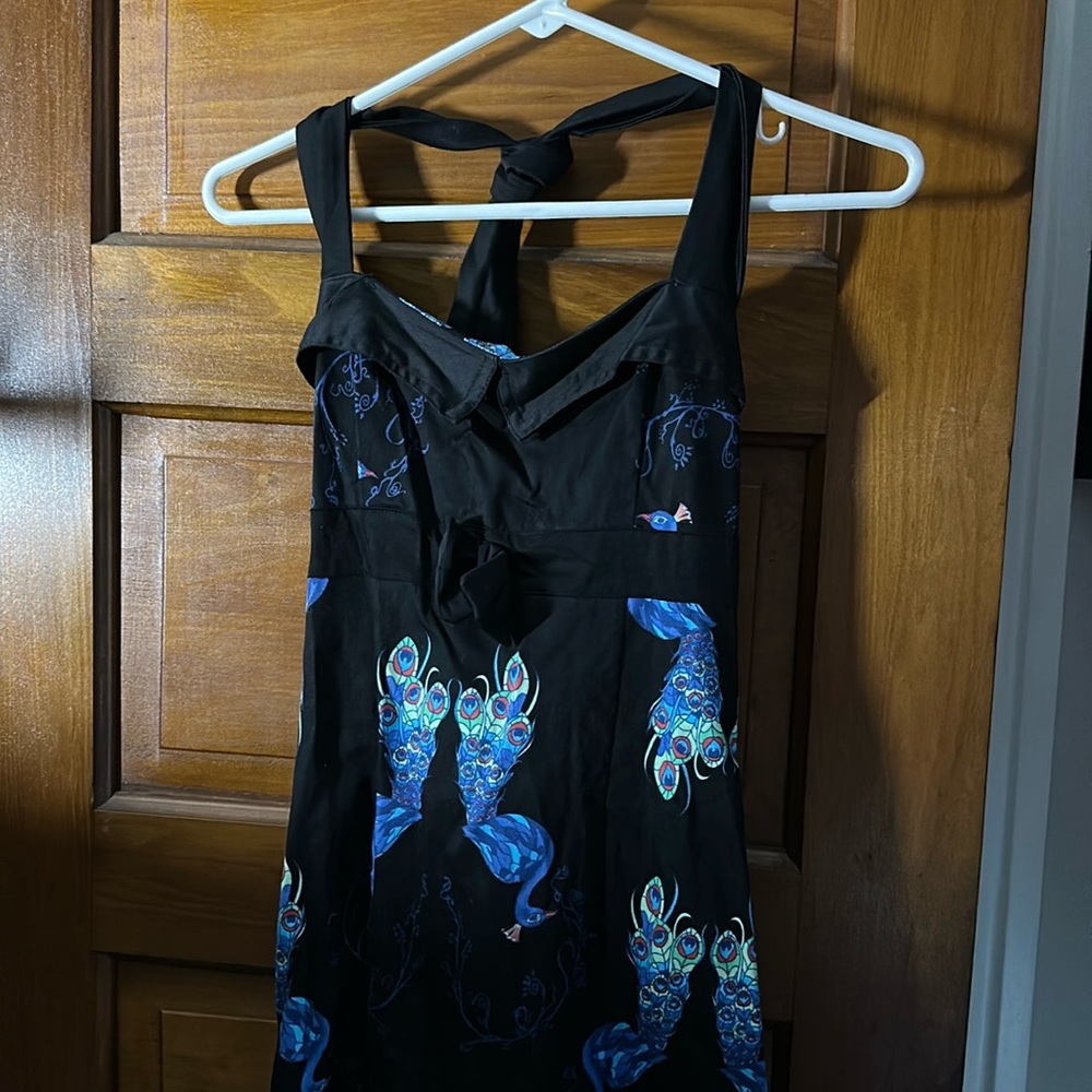 Collectif 50s Style Peacock Print Halter Dress Womens - size 10
